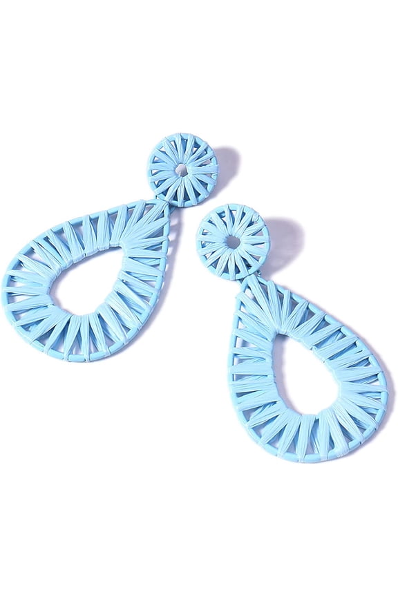 Raffia Tassel Hoop Drop Earrings Handmade Fashion Statement Jewelry for Women