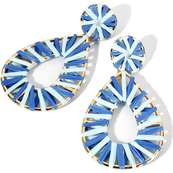 Dalrosia Raffia Tassel Hoop Drop Earrings Handmade Fashion Statement Jewelry for Women