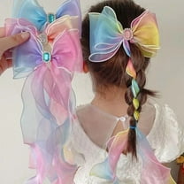 Dalrosia Rainbow Ribbon Hair Bows for Girls, Princess Bowknot Hair Barrettes, Colorful Bows Alligator Clips Hair Accessories