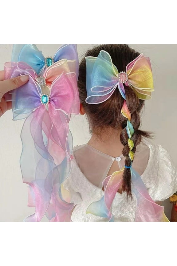 Rainbow Ribbon Hair Bows for Girls, Princess Bowknot Hair Barrettes, Colorful Bows Alligator Clips Hair Accessories