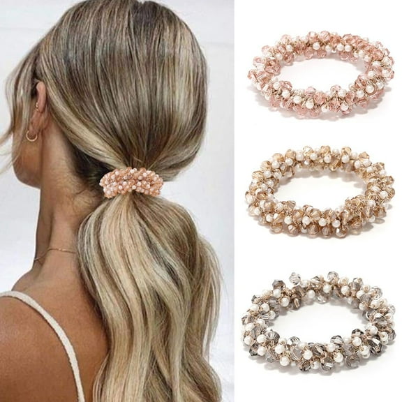 Dalrosia Rhinestone Hair Ties Champagne Pearl Ponytail Holder Hair Elastic BandsHair Scrunchies Hair Accessories for Women and Girls