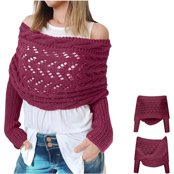 Dalrosia Scarf with Sleeves For Women, 2024 New Women’s Knitted Cut-Out Shawl Poncho Wrap, Knitted Cable Wrap, Shrugs for Women