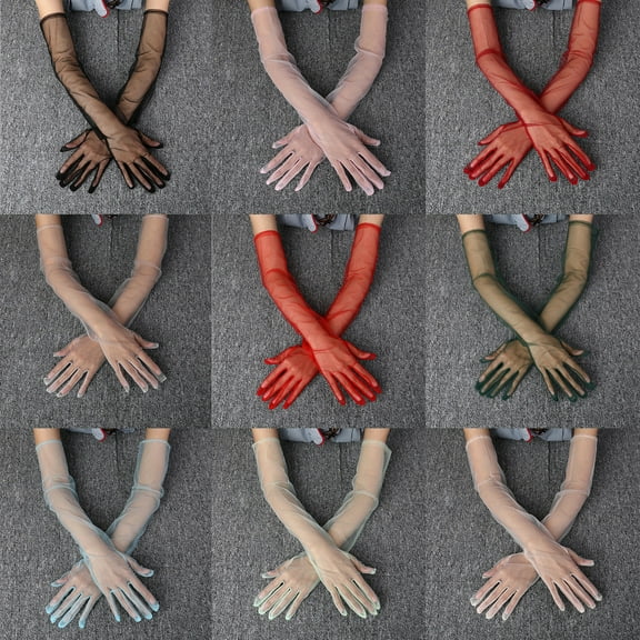 Dalrosia Sheer Tulle Gloves for Women Long Mesh Wedding Gloves Elbow Length Opera Party Red Black White Gloves