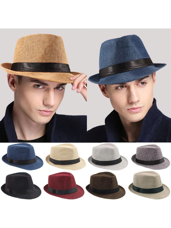 Short Brim Fedora Classic Summer Beach Sun Hat Panama Cap for Men Women