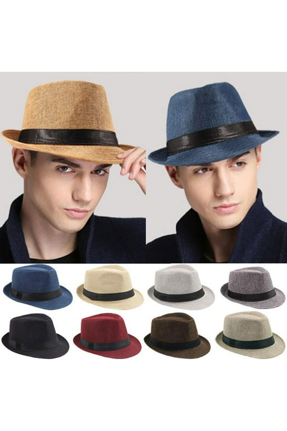 Short Brim Fedora Classic Summer Beach Sun Hat Panama Cap for Men Women