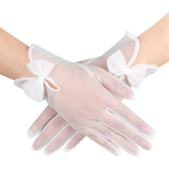 Dalrosia Short Tulle Gloves for Women White Tea Party Mesh Sheer Glove Opera Evening Christmas Gloves for Wedding Dinner Prom Party