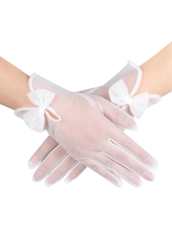 Short Tulle Gloves for Women White Tea Party Mesh Sheer Glove Opera Evening Christmas Gloves for Wedding Dinner Prom Party