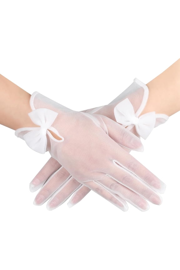 Short Tulle Gloves for Women White Tea Party Mesh Sheer Glove Opera Evening Christmas Gloves for Wedding Dinner Prom Party