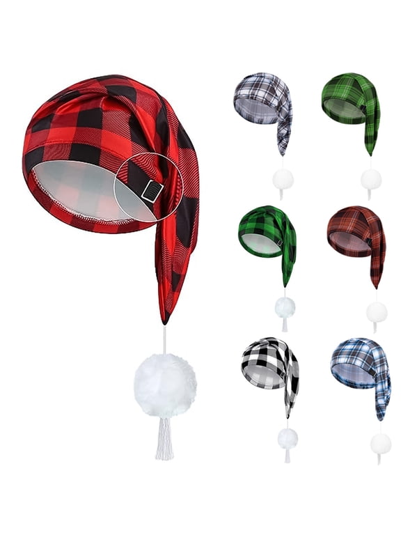 Sleeping Cap for Men Adjustable Sleep Cap Men Buffalo Plaid Night Hat with Ball Tassel for Winter Christmas