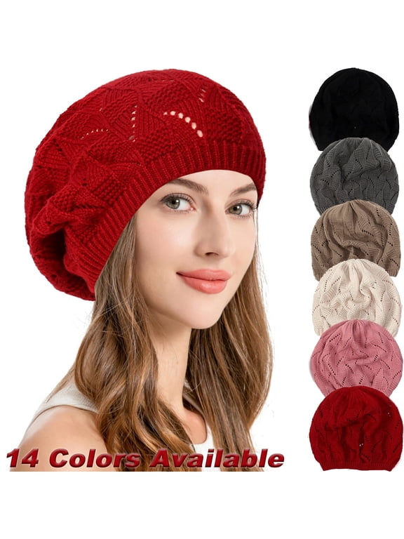 Dalrosia Slouchy Crochet Beret Chic Cutout Beret Hats for Women Lightweight Knit Beanie Caps for Women
