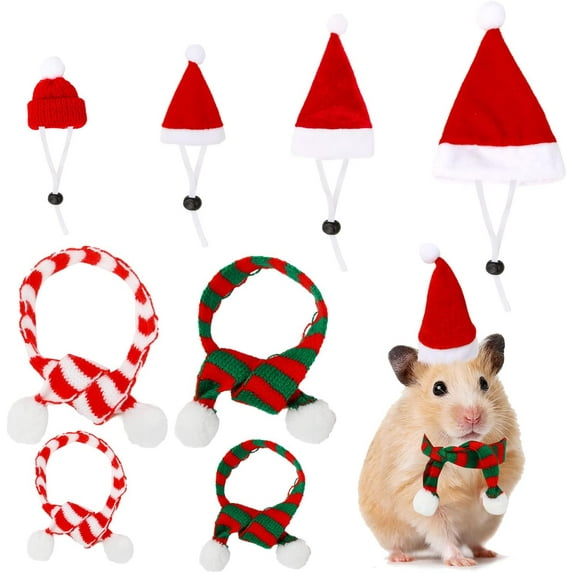 Dalrosia Small Animal Christmas Costume,Mini Santa Hat Scarf for Hamster Rabbit Guinea Pig Chinchilla Hedgehog Lizard Bearded Dragon Xmas Party Supply
