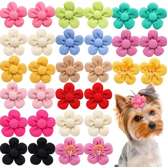 Dalrosia Small Dog Hair Bows with Rubber Bands, Bulk Puppy Dog Hair Bows, Cute Dog Gooming Flower Top Knot for Holiday Daily Yorkie Dog Hair Accessories
