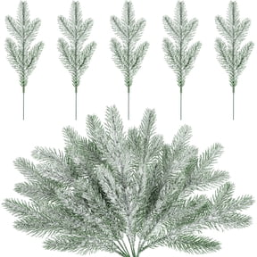 Dalrosia Snow Frosted Pine Branches Christmas Artificial Pine Leaves Branches Fake Greenery Plants Pine Sprigs Green Christmas Tree Picks Faux Greenery Stems for DIY Garland Crafts Winter Decorations