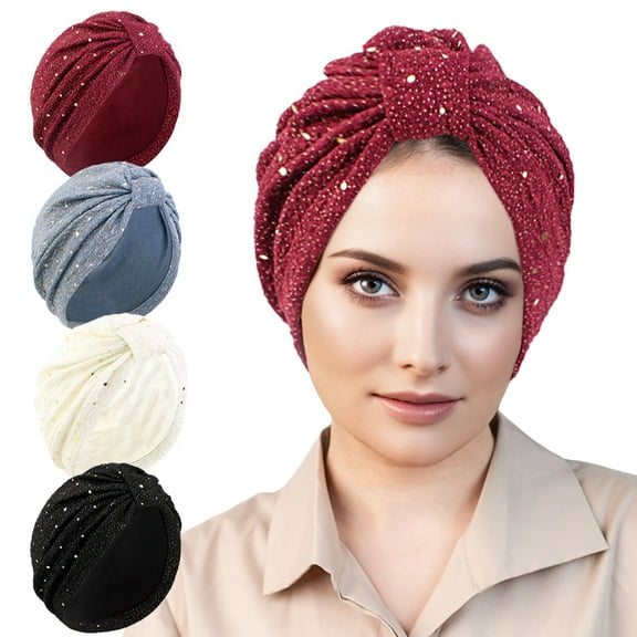 Dalrosia Sparkly Sequin Twist Pleated Hair Wrap Stretch Turban