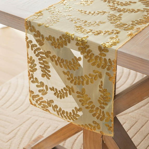 Dalrosia Sparkly Table Runner 12x108 Inch Leaves Sequin Table Runners for Wedding Birthday Engagement Christmas Dining Bridal Party Decorations