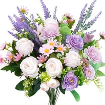 Dalrosia Spring Flowers Artificial Silk Flowers Bouquet Purple Fake Floral Arrangements with Rose Peony Daisy for Home Wedding Baby Shower Bridal Bouquet Table Centerpieces Party Decorations