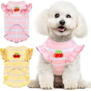 Dalrosia Striped Small Dog T Shirt Cute Cherry Girl Dog Clothes for Small Dogs Cats Breathable Soft Cotton Pet Puppy Sleeveless Vest Spring Summer Doggy Outfits