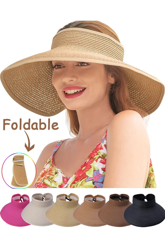 Sun Visors for Women Wide Brim Straw Hat Women Beach Visor Hats for Women UV Protection Foldable Sun Hat Women Beach Hat