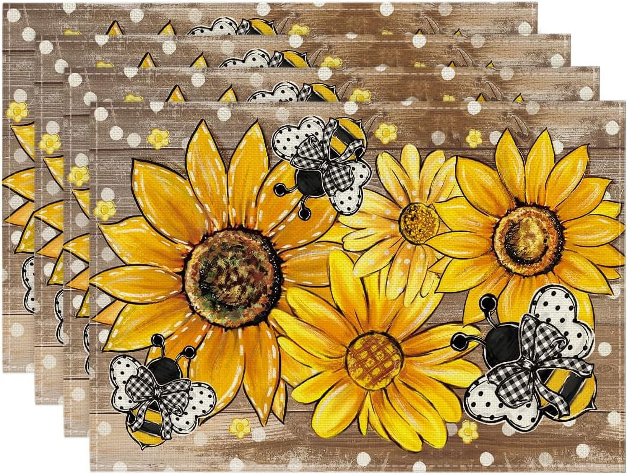 Dalrosia Sunflower Bee Flower Polka Dot Summer Placemats Set of 4 ...