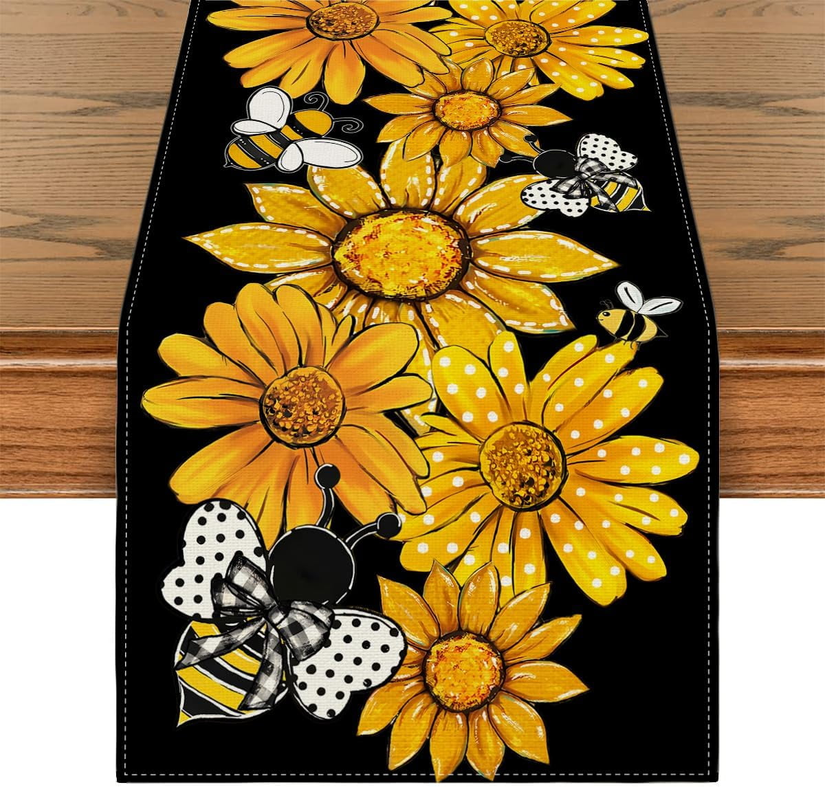 Dalrosia Sunflower Bee Flower Polka Dot Summer Table Runner, Seasonal ...