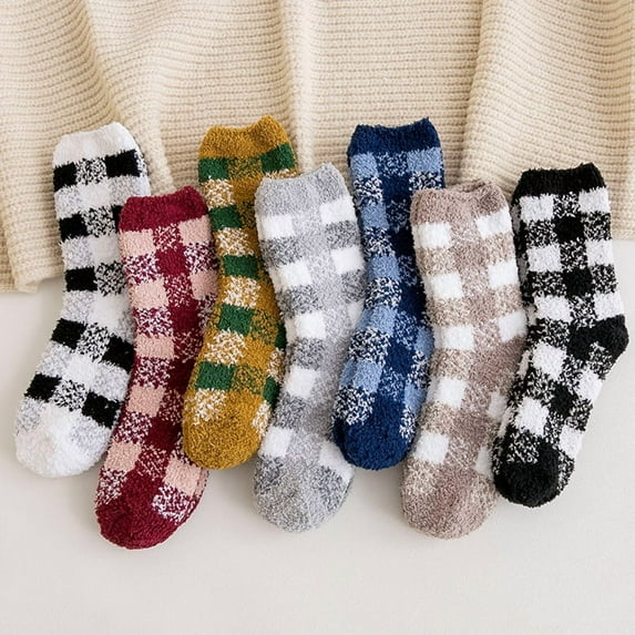 Dalrosia Super Soft Buffalo Plaid Fuzzy Socks Gifts for Women Girls Cozy Warm Thick Fluffy Cute Plush Socks