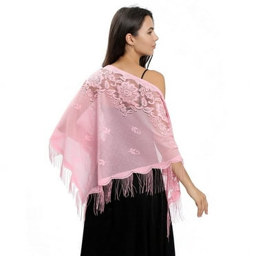 Dalrosia Triangle Lace Shawls and Wraps for Evening Dresses with Tassels for Evening Party Mesh Wedding Shawls