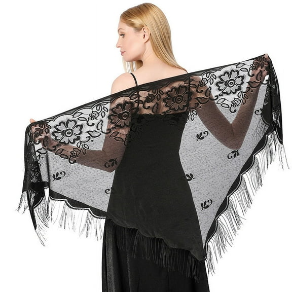 Dalrosia Triangle Lace Shawls and Wraps for Evening Dresses with Tassels for Evening Party Mesh Wedding Shawls