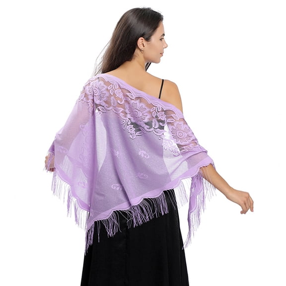 Dalrosia Triangle Lace Shawls and Wraps for Evening Dresses with Tassels for Evening Party Mesh Wedding Shawls