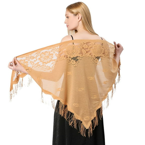 Dalrosia Triangle Lace Shawls and Wraps for Evening Dresses with Tassels for Evening Party Mesh Wedding Shawls