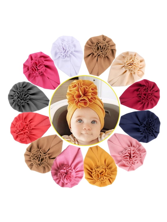 Dalrosia Turban Hats Caps Beanies Headwraps with Big Flower Bow for Baby Girls Infants Toddlers Kids