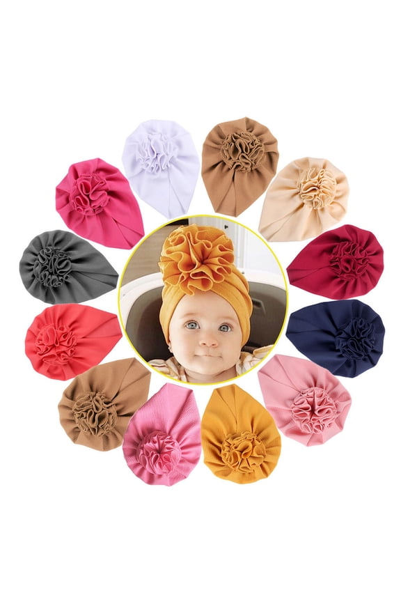 Turban Hats Caps Beanies Headwraps with Big Flower Bow for Baby Girls Infants Toddlers Kids