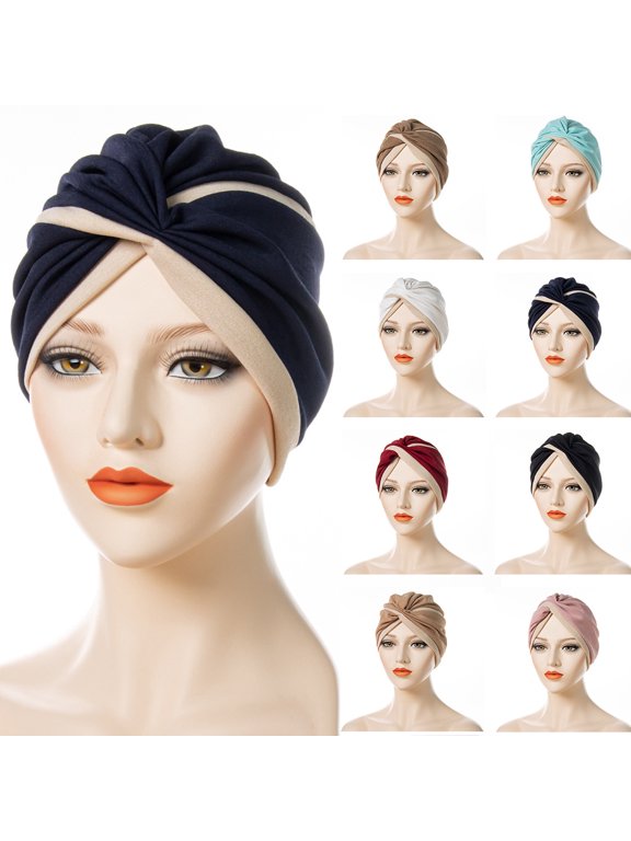 Turbans for Women Soft Pre Tied Knot Fashion Pleated Cancer Turban Cap Chemo Headwrap Sleep Hat