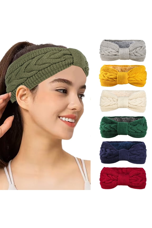 Twisted Knit Headbands Winter Knotted Head Wraps Fuzzy Lined Headband Thick Crochet Turban Ear Warmer Elastic Hair Band Accessories for Girls Women