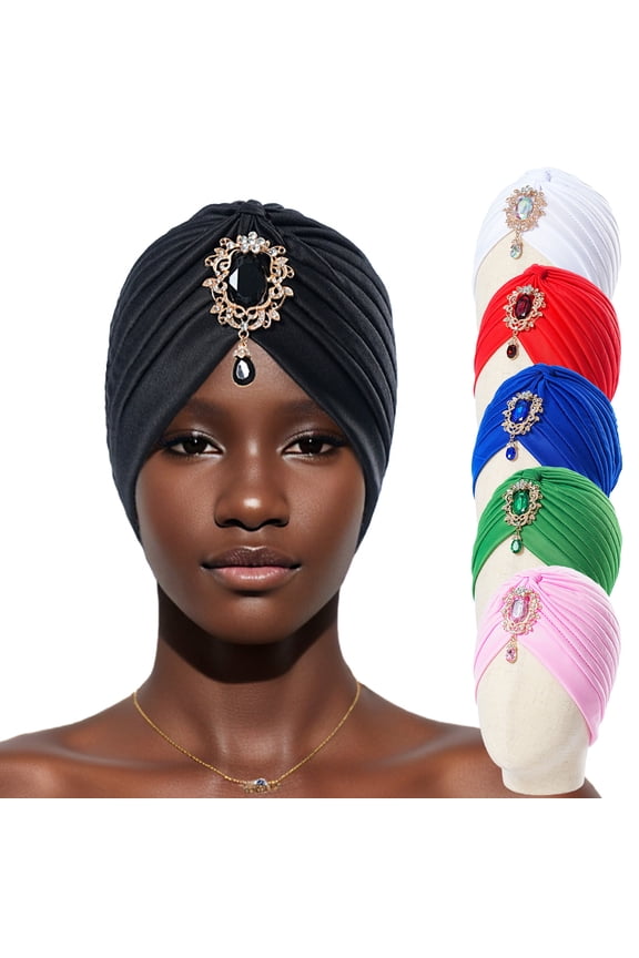 Vintage Turban Hat with Crystal Brooch Turban Headwraps for 1920s Gatsby Costume Cocktail Party