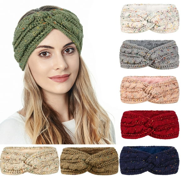 Dalrosia Warm Winter Headbands for Women Cable Crochet Turban Ear Warmer Headband Gifts with Plush