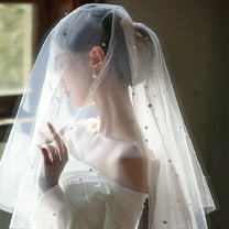 Dalrosia Wedding Bridal Veil with Comb 1 Tier Cut Edge Fingertip&Cathedral Length Pearl