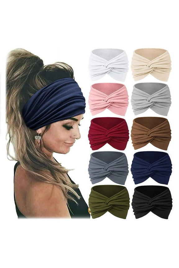 Wide Bandana Headbands for Women Twist Boho Headbands Stretchy Turban Headbands Head Wraps Yoga Workout Head Bands For Women's Hair