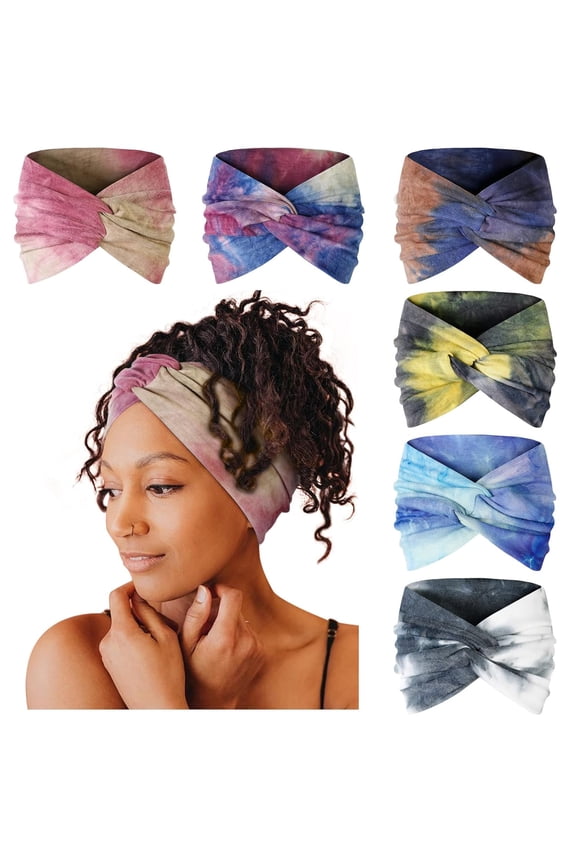 Wide Boho Headbands Tie Dyed Head Bands Thick Head Wraps Large Turban Headbands Elastic Hair Scarf for Women