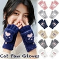 thumbnail image 1 of Dalrosia Winter Fingerless Gloves Warm Convertible Mittens Flap Cover Cat Paw Gloves for Women Cold Weather Cosplay, 1 of 6