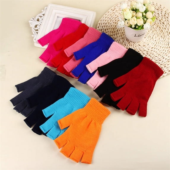 Dalrosia Winter Half Finger Gloves Knitted Fingerless Mittens Warm Stretchy Gloves for Men and Women
