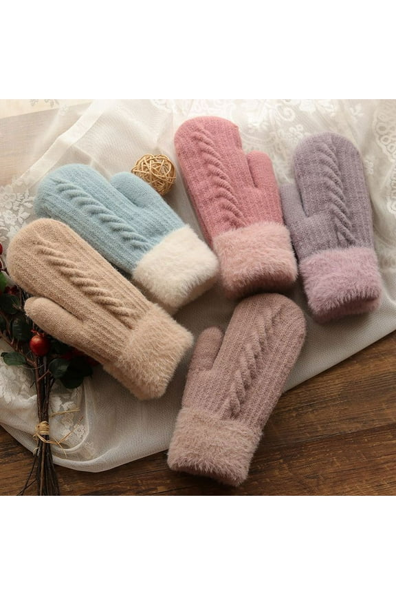 Winter Warm Mittens for Women, Cozy Thick Knitted Gloves & Mittens Warm Soft Lining Cold Weather Accessories Gifts