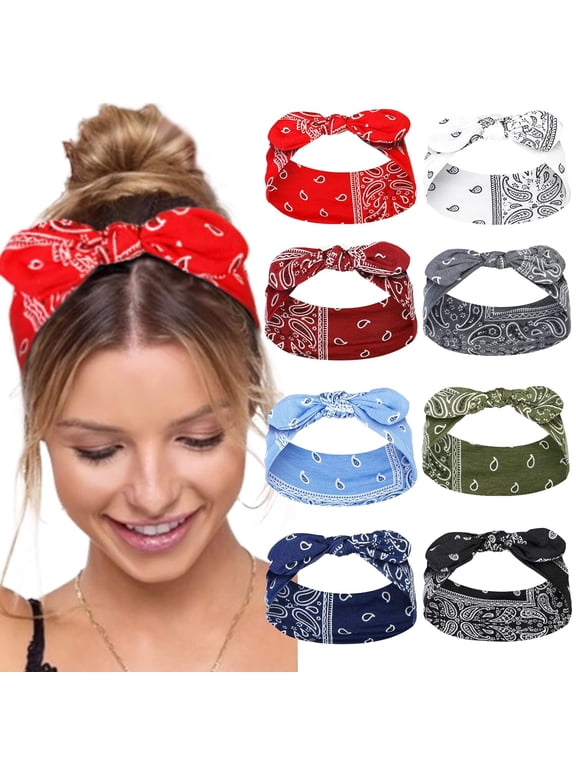Women Bandana Headband with Bow Paisley Cute Summer Hair Accessories Wide Knotted Headband Bow Turban Headwraps