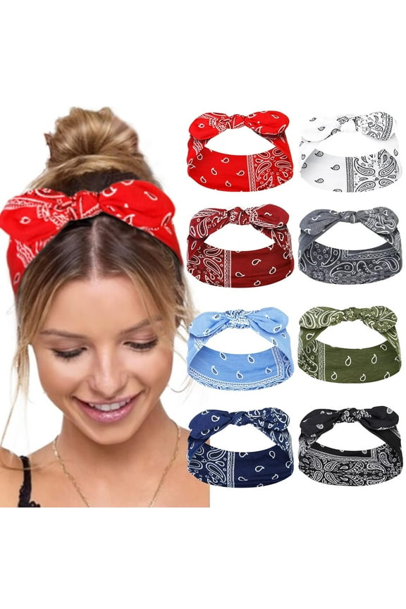 Women Bandana Headband with Bow Paisley Cute Summer Hair Accessories Wide Knotted Headband Bow Turban Headwraps
