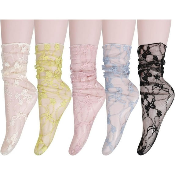 Dalrosia Women Girls Lace Socks Sheer Loose Socks Decorated Mesh Tulle Socks Transparent See Through Lace Slouch Socks