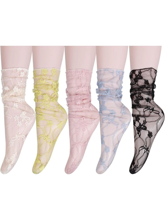 Women Girls Lace Socks Sheer Loose Socks Decorated Mesh Tulle Socks Transparent See Through Lace Slouch Socks