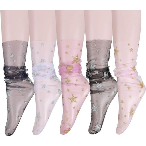 Dalrosia Women Girls Lace Socks Sheer Loose Socks Decorated Mesh Tulle Socks Transparent See Through Lace Slouch Socks