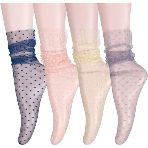 Dalrosia Women Girls Lace Socks Sheer Loose Socks Decorated Mesh Tulle Socks Transparent See Through Lace Slouch Socks