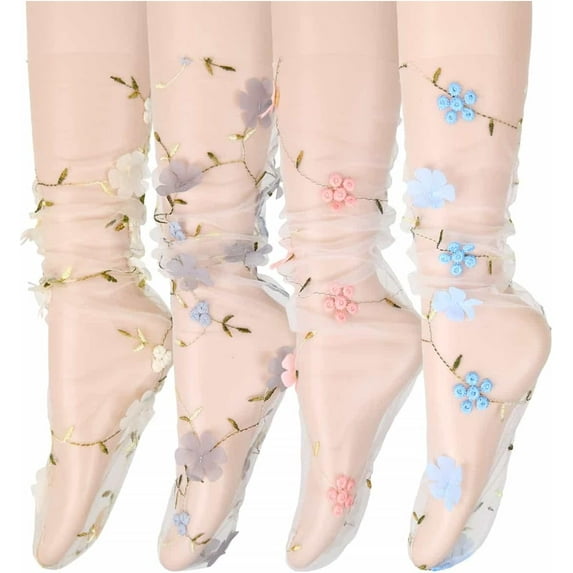 Dalrosia Women Girls Lace Socks Sheer Loose Socks Decorated Mesh Tulle Socks Transparent See Through Lace Slouch Socks