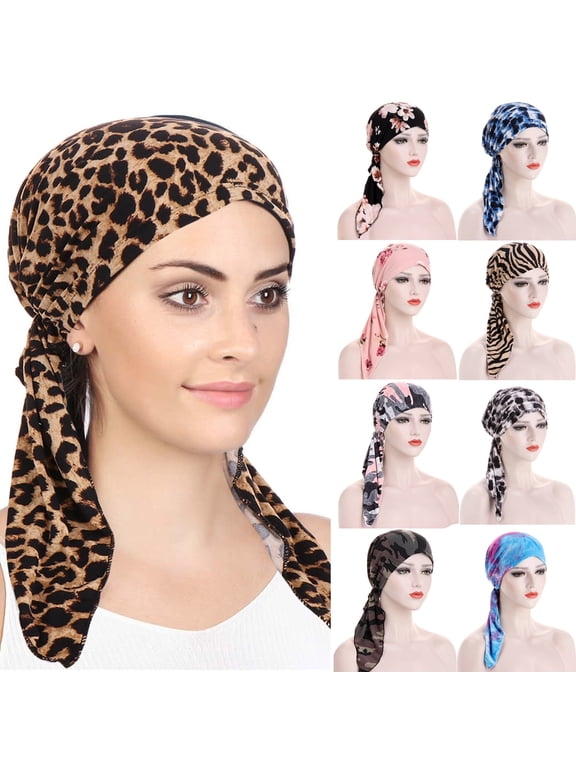 Women Head Scarf Pre Tied Chemo Caps Slip on Turban Headwear Cancer Head Wraps Beanie Hat Bandana