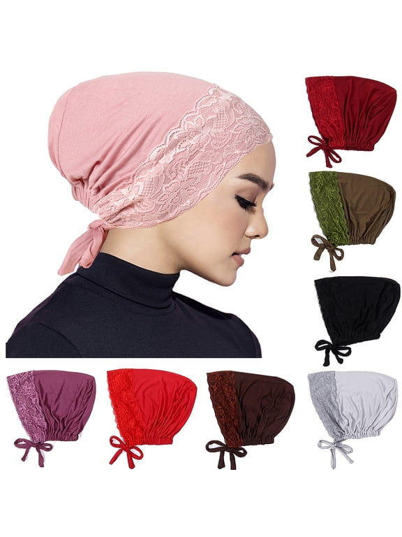 Women Hijab Undercap, Islamic Muslim Under Hijab Cap Inner Under Scarf Hat Turban with Tie Back Closure
